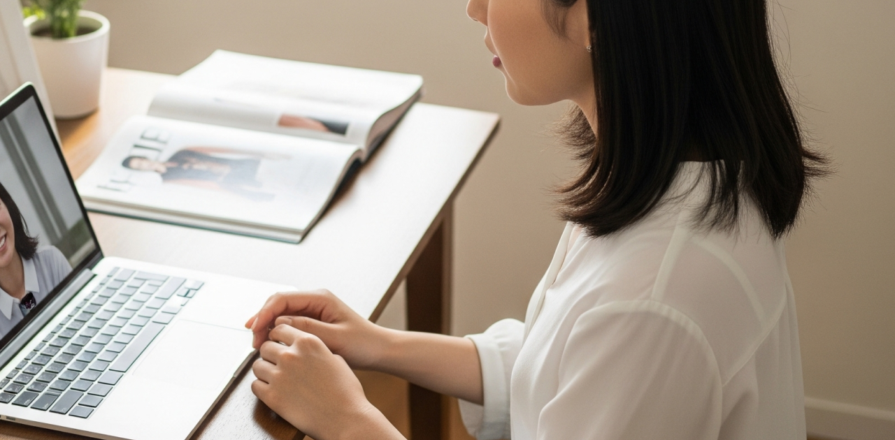 オンラインでファッション相談をする女性の画像