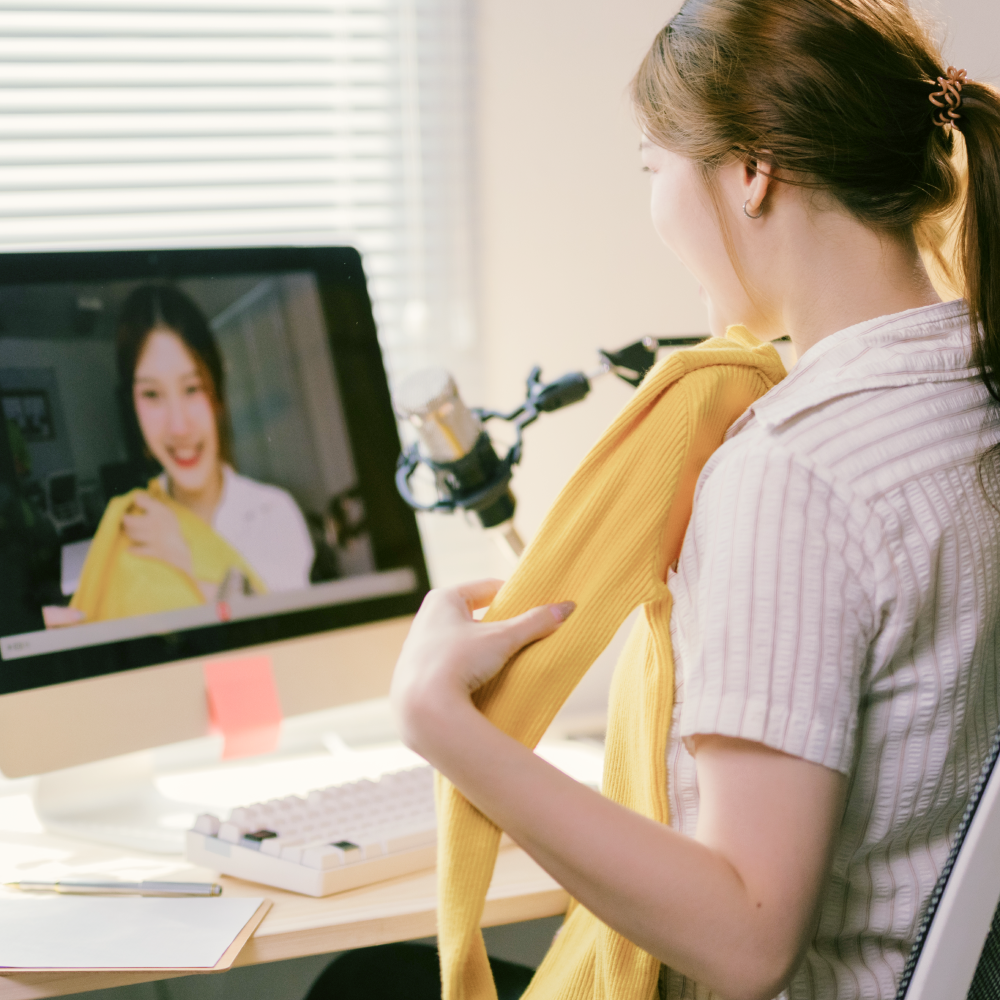 オンラインでファッション相談をする女性の画像